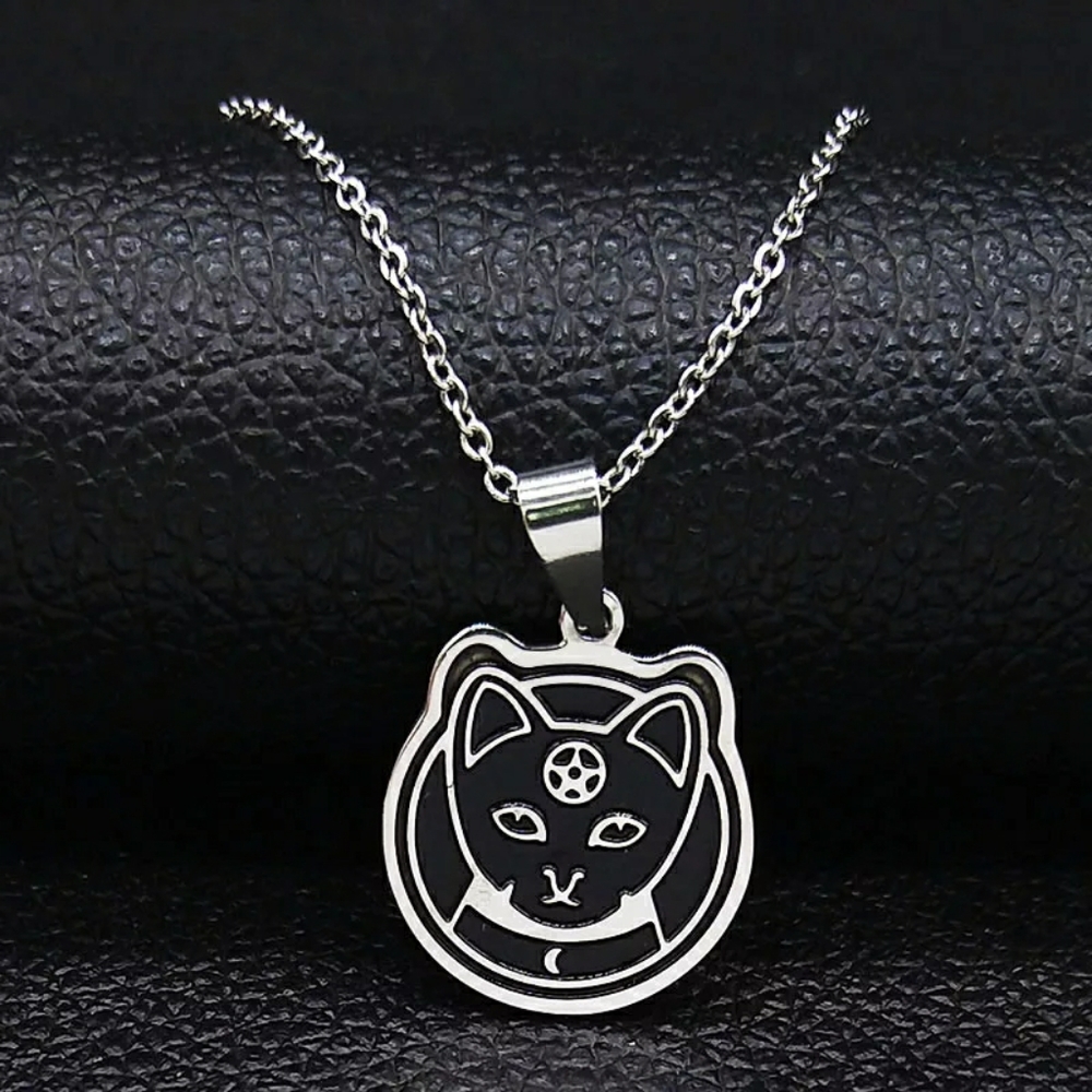 Wiccan Black Cat Pendant Necklace